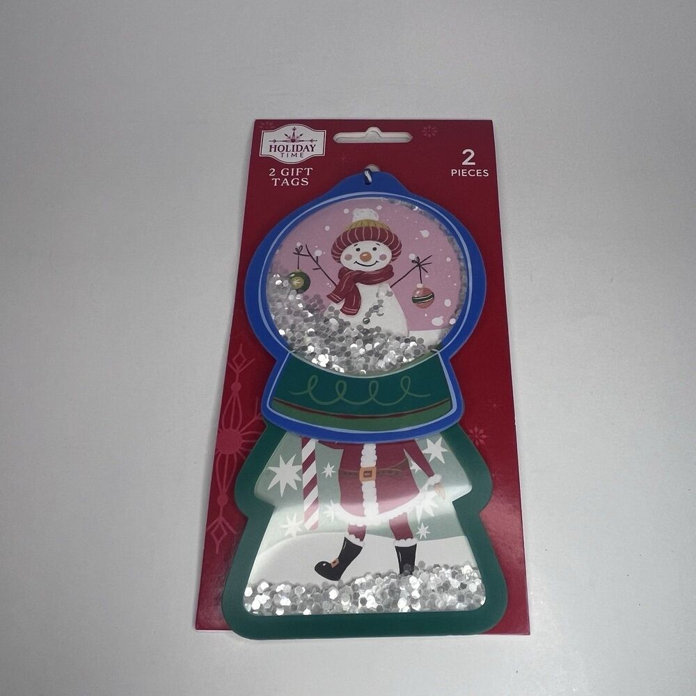 Holiday Time Snowman Snow Globe Santa Christmas Gift Tags 2 Piece Set - NEW ~ Of